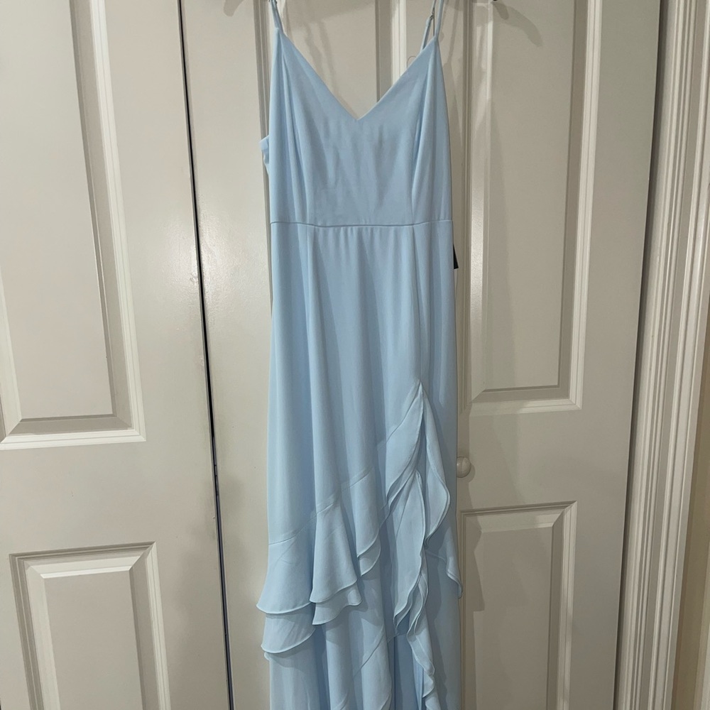 baby blue maxi ruffle dress